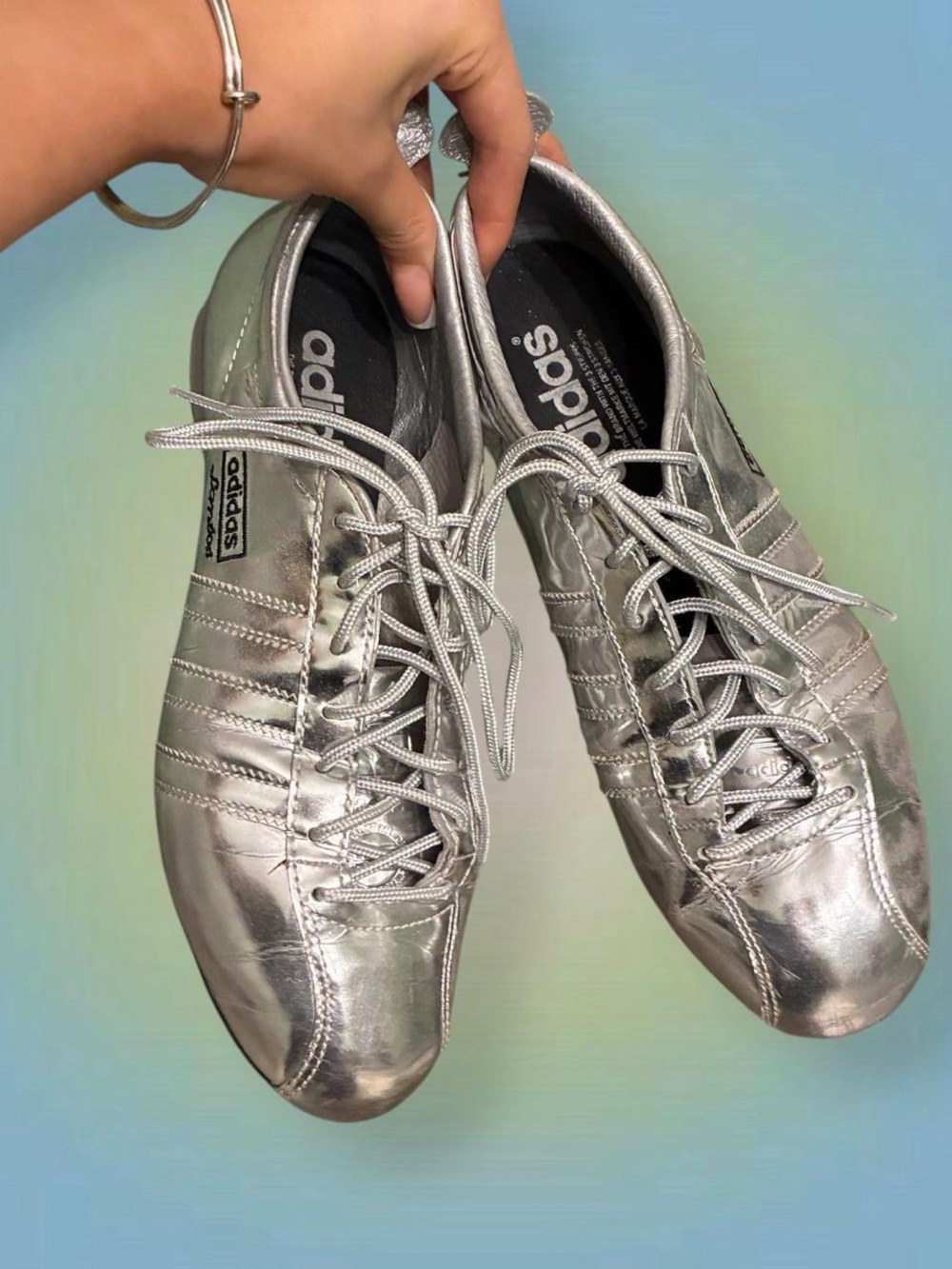adidas Men’s Metallic Silver Lace-Up Athletic Shoes - Picture 1 of 5